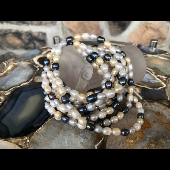 Multi Color Strand Freshwater Pearl Necklace 100" - Picture 6 of 11